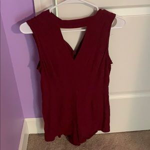 V neck dark red romper